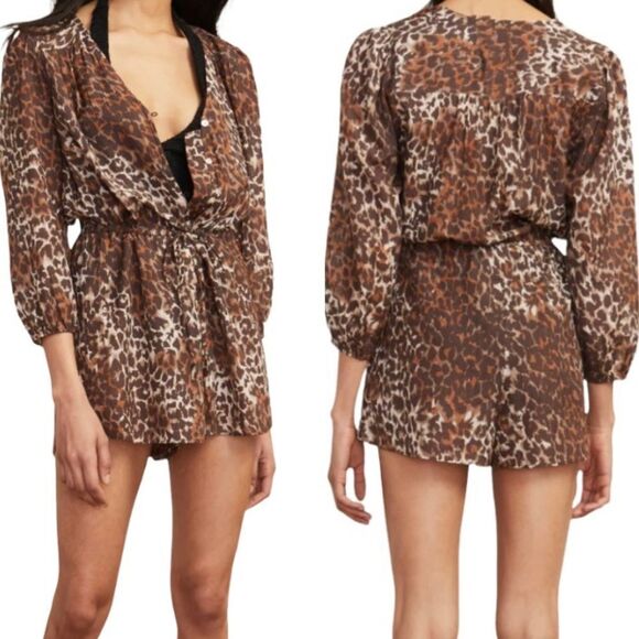VERONICA BEARD Leopard Print Large Coraline Romper Cover-up Large - Picture 1 of 8